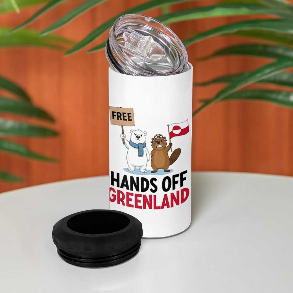 Funny Polar Bear Political Protest 4 in 1 Can Cooler Tumbler Hands Off Greenland
