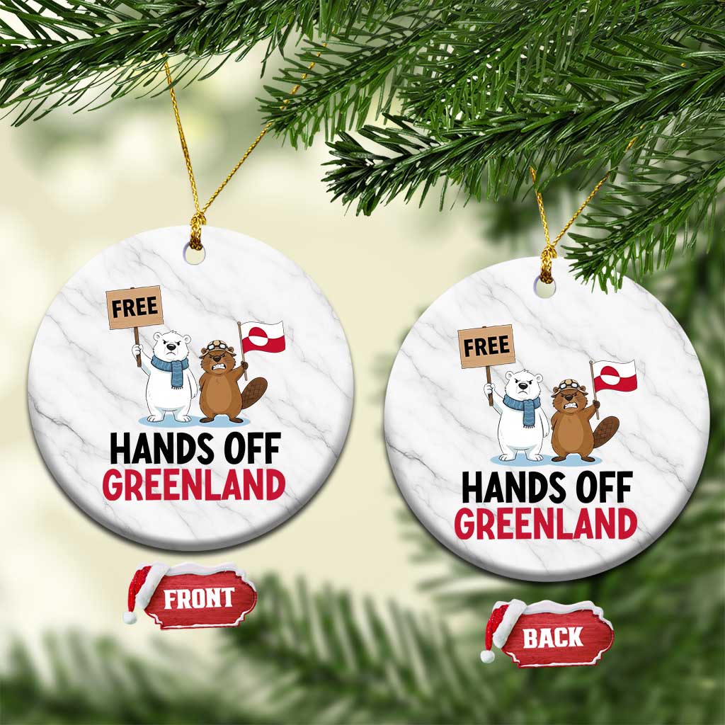 Funny Polar Bear Political Protest Ceramic Ornament Hands Off Greenland