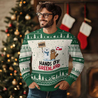 Funny Polar Bear Political Protest Ugly Christmas Sweater Hands Off Greenland