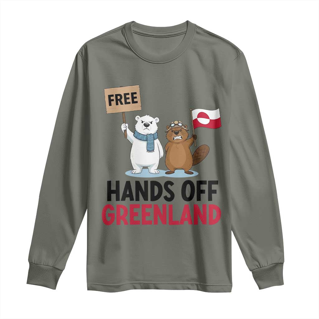Funny Polar Bear Political Protest Long Sleeve Shirt Hands Off Greenland