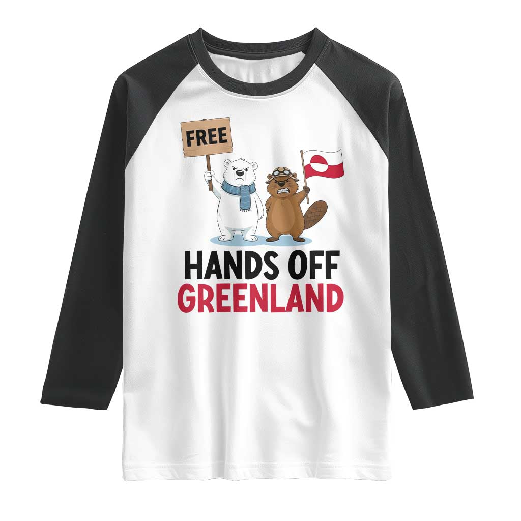 Funny Polar Bear Political Protest Raglan Shirt Hands Off Greenland