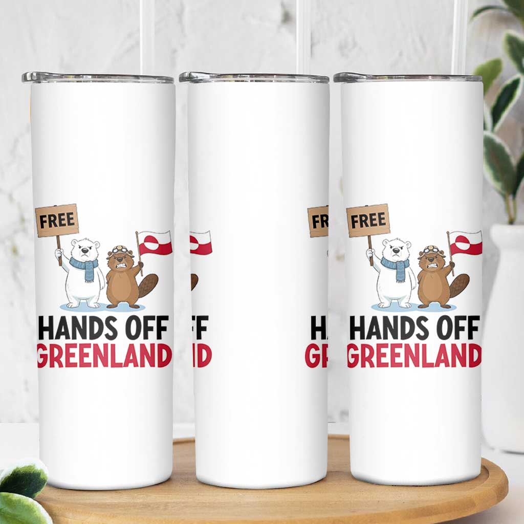 Funny Polar Bear Political Protest Skinny Tumbler Hands Off Greenland