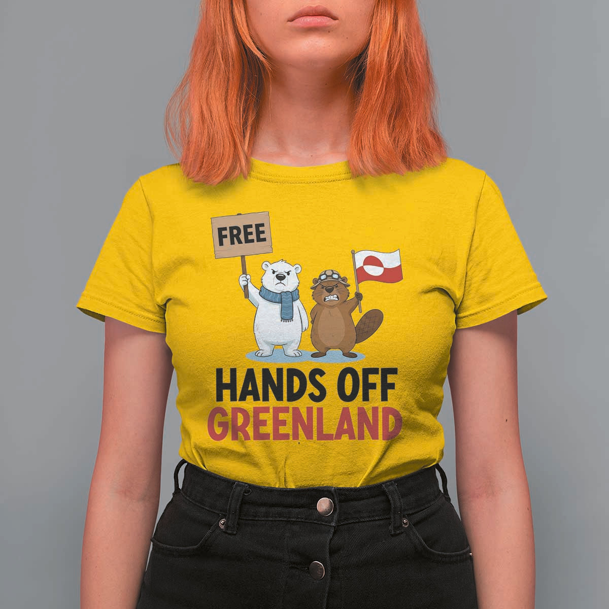 Funny Polar Bear Political Protest T Shirt For Women Hands Off Greenland