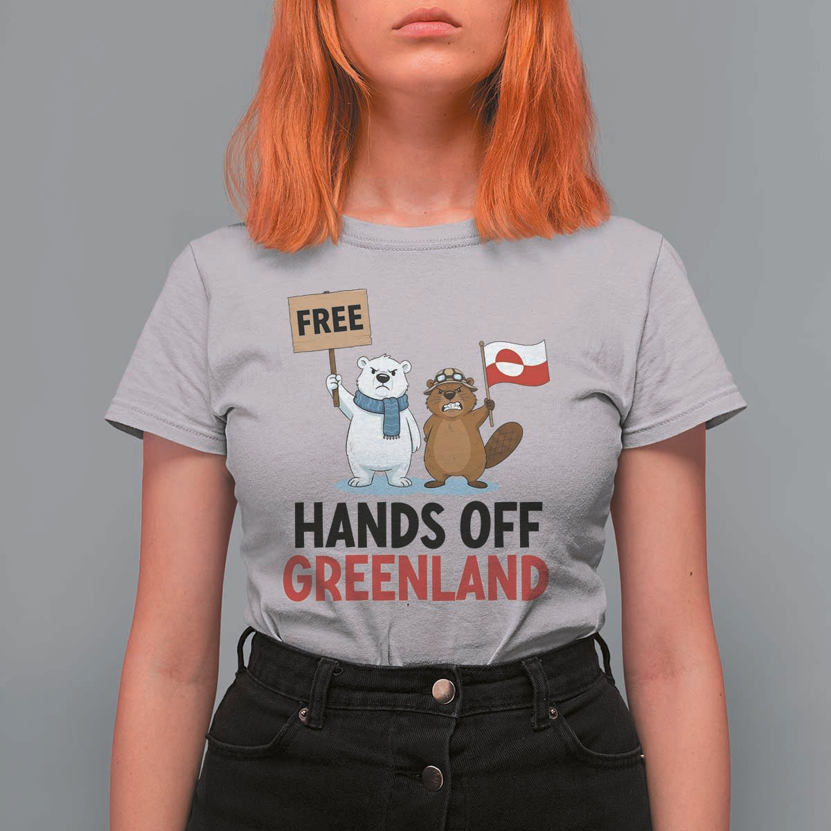 Funny Polar Bear Political Protest T Shirt For Women Hands Off Greenland
