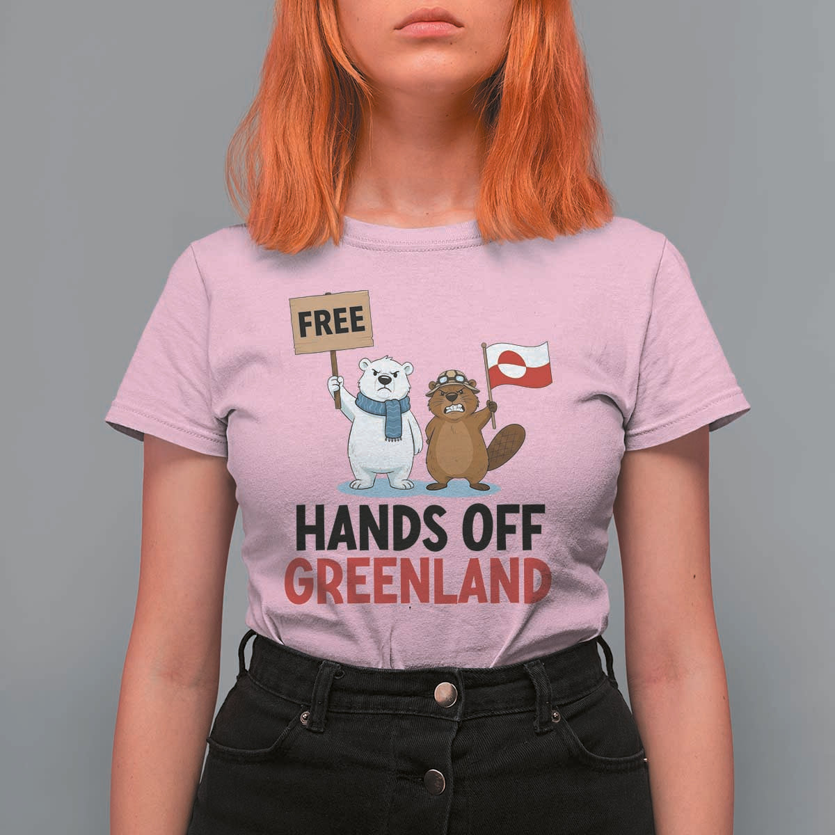 Funny Polar Bear Political Protest T Shirt For Women Hands Off Greenland