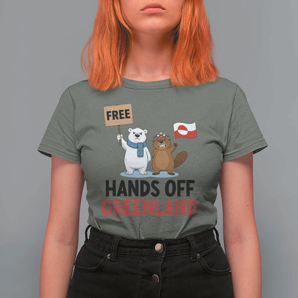 Funny Polar Bear Political Protest T Shirt For Women Hands Off Greenland