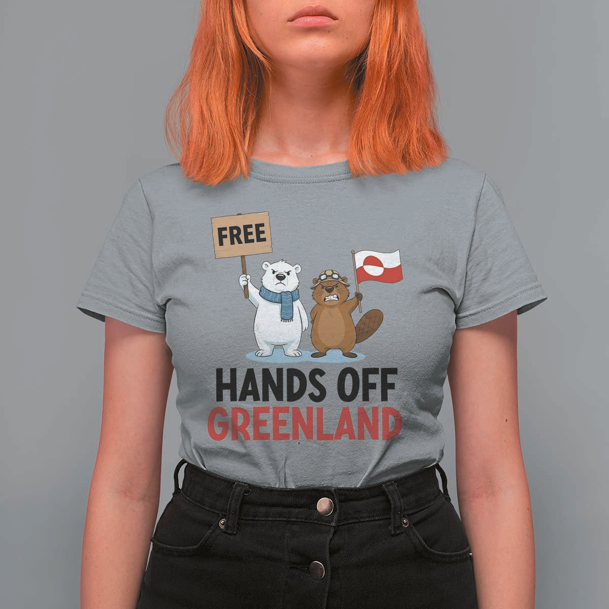 Funny Polar Bear Political Protest T Shirt For Women Hands Off Greenland