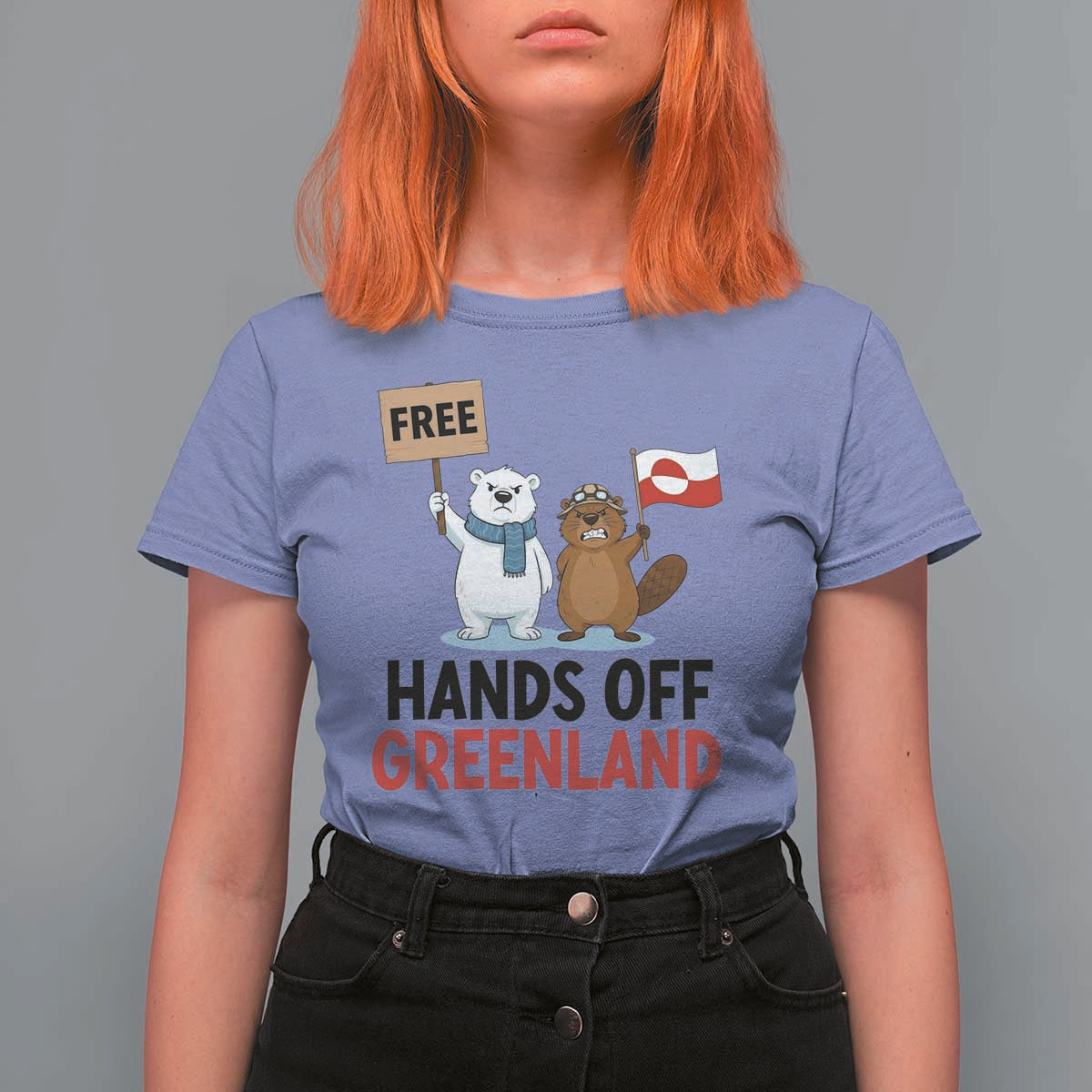 Funny Polar Bear Political Protest T Shirt For Women Hands Off Greenland
