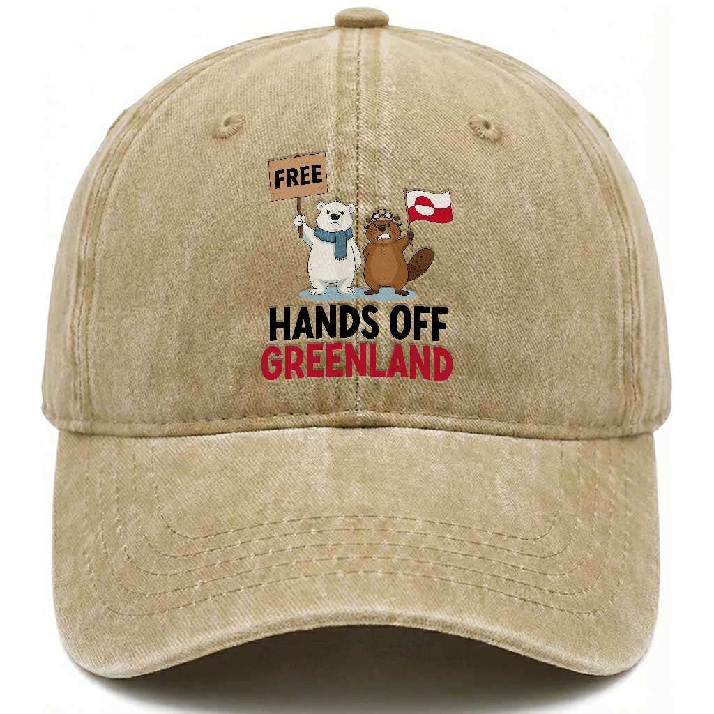 Funny Polar Bear Political Protest Washed Cotton Baseball Cap Hands Off Greenland
