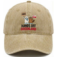 Funny Polar Bear Political Protest Washed Cotton Baseball Cap Hands Off Greenland
