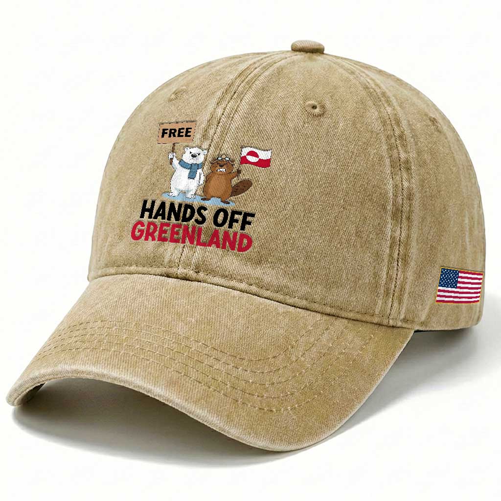 Funny Polar Bear Political Protest Washed Cotton Baseball Cap Hands Off Greenland