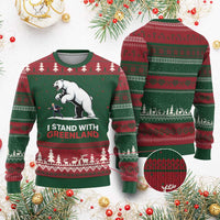 I Stand With Greenland Ugly Christmas Sweater Anti Fascist Political Parody Gift