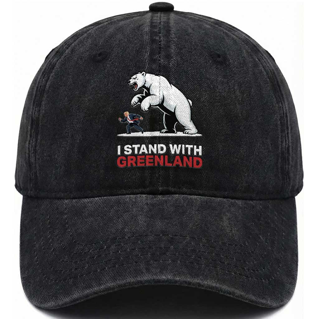 I Stand With Greenland Washed Cotton Baseball Cap Anti Fascist Political Parody Gift