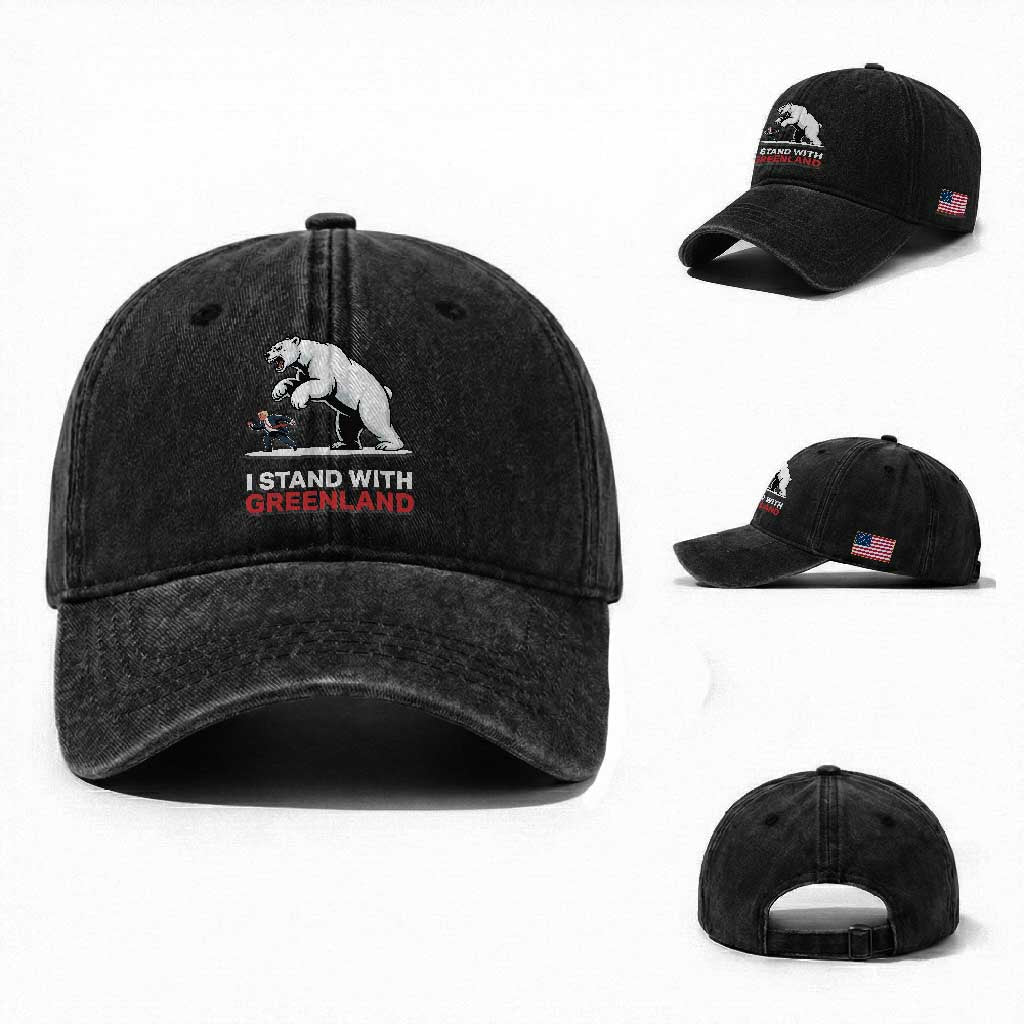 I Stand With Greenland Washed Cotton Baseball Cap Anti Fascist Political Parody Gift
