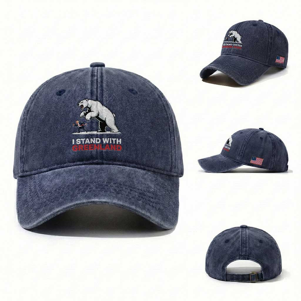 I Stand With Greenland Washed Cotton Baseball Cap Anti Fascist Political Parody Gift