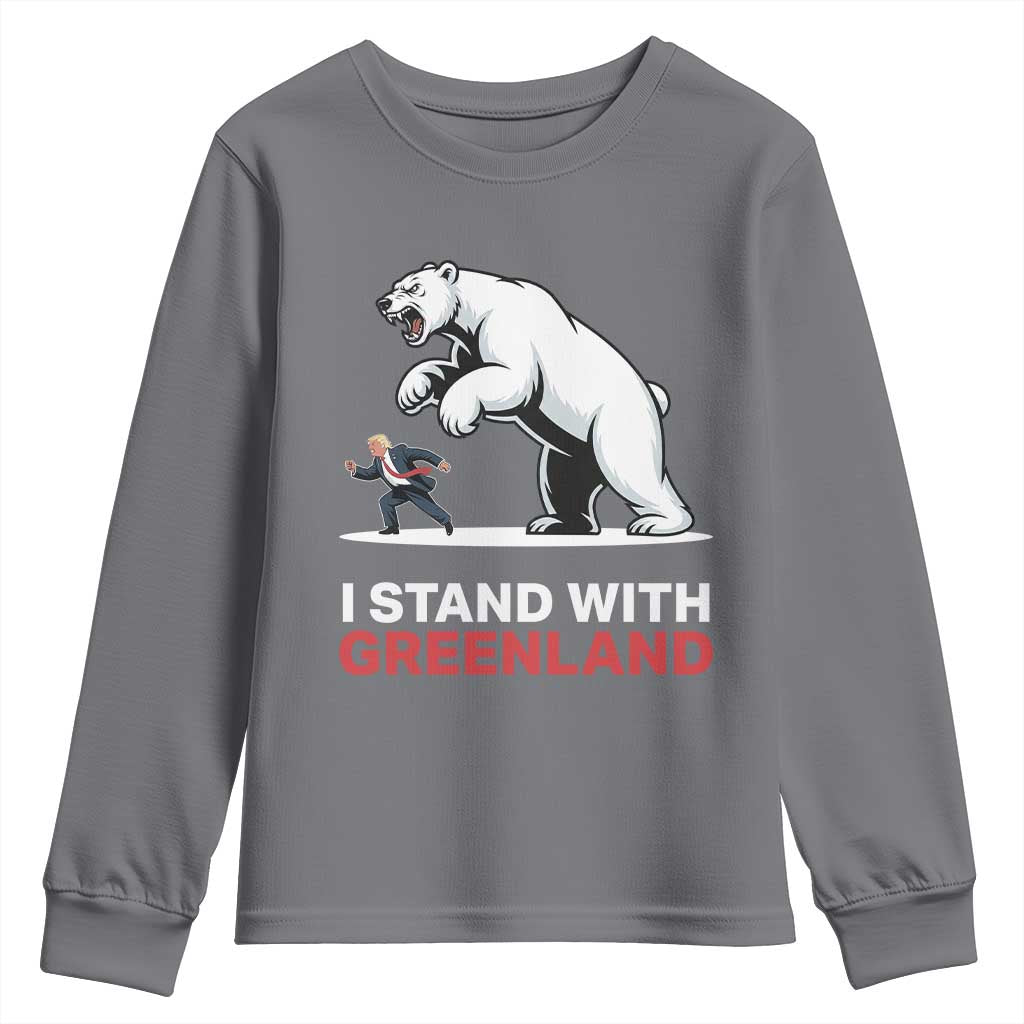I Stand With Greenland Youth Sweatshirt Anti Fascist Political Parody Gift