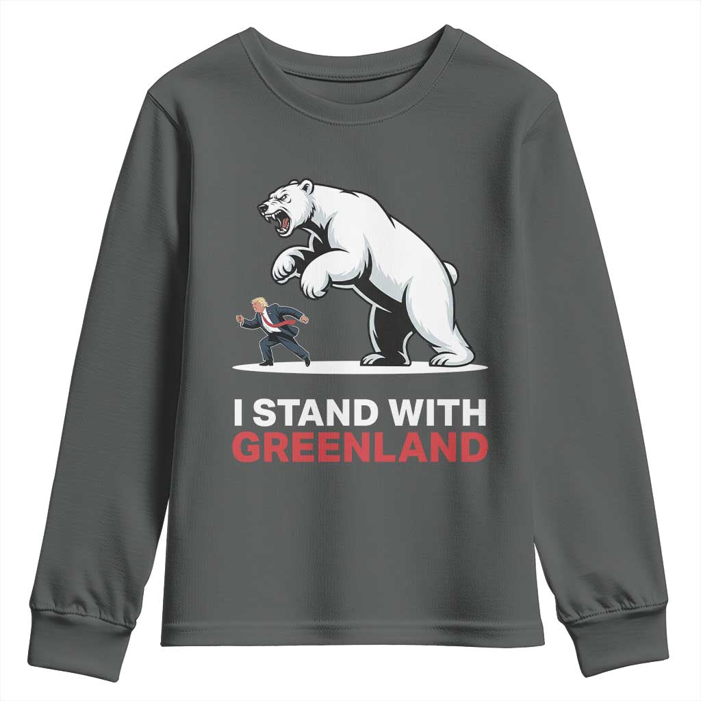 I Stand With Greenland Youth Sweatshirt Anti Fascist Political Parody Gift