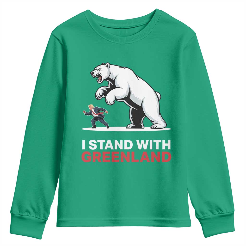 I Stand With Greenland Youth Sweatshirt Anti Fascist Political Parody Gift