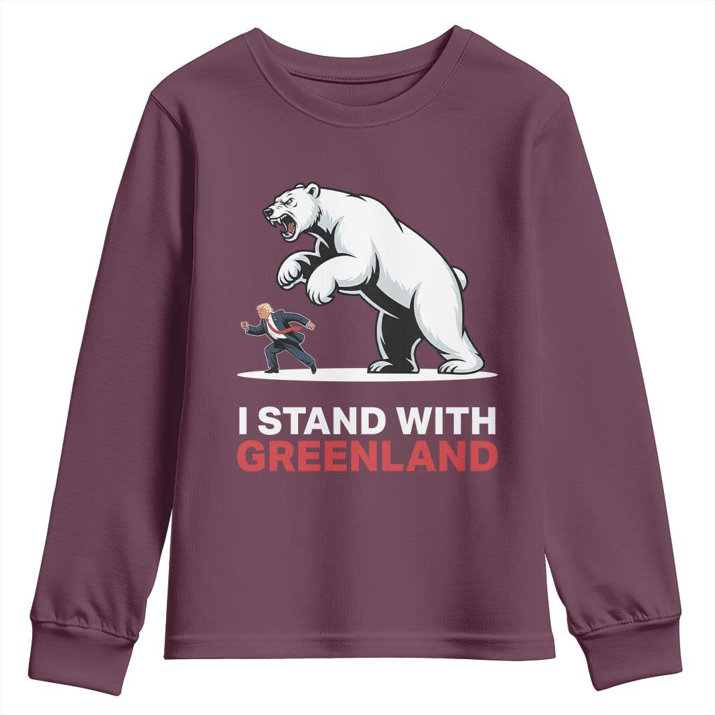 I Stand With Greenland Youth Sweatshirt Anti Fascist Political Parody Gift