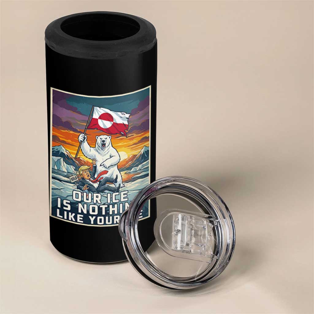 Funny Our Ice Is Nothing Like Your Ice 4 in 1 Can Cooler Tumbler Greenland Support Gift