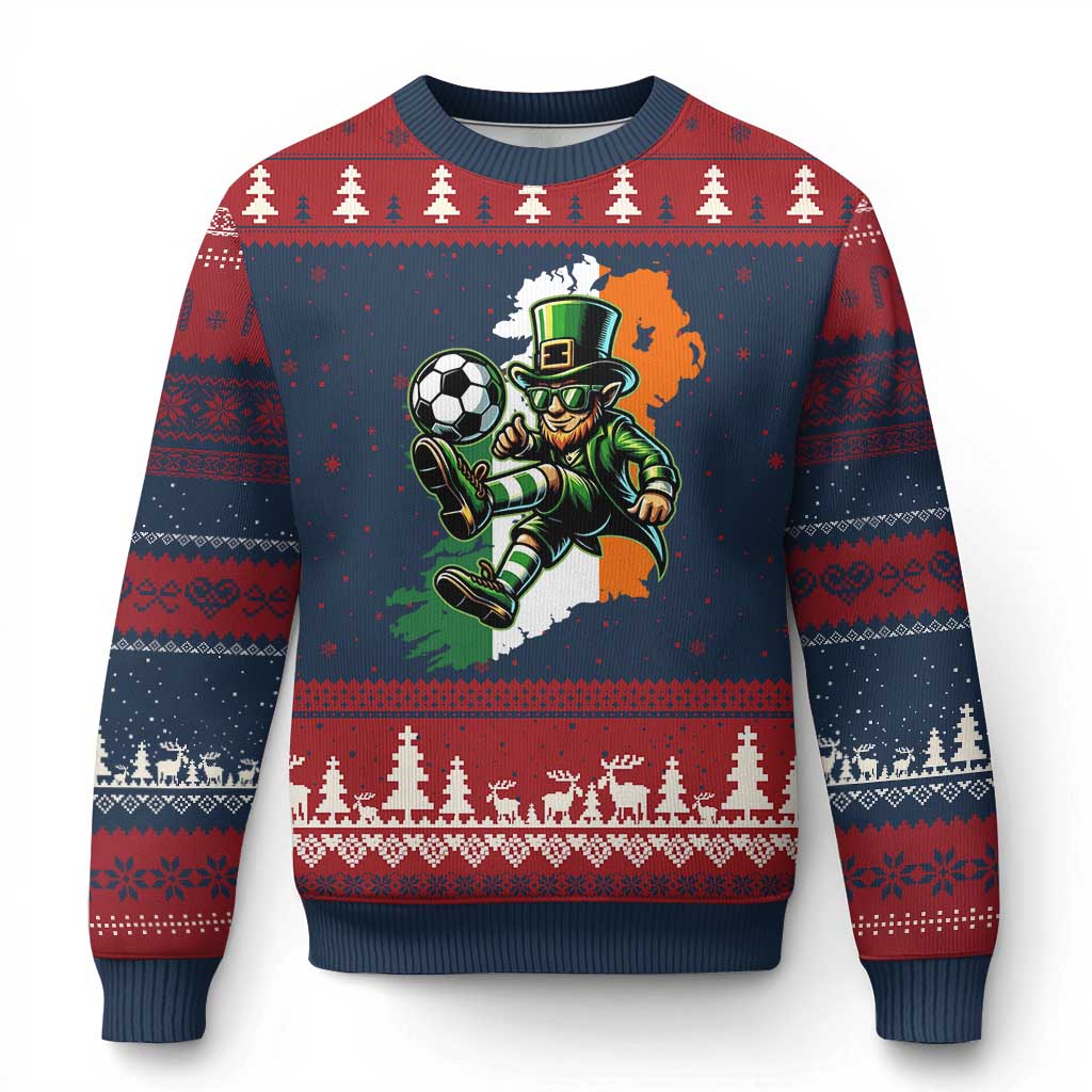 Funny Leprechaun Playing Soccer Ugly Christmas Sweater St Patricks Day