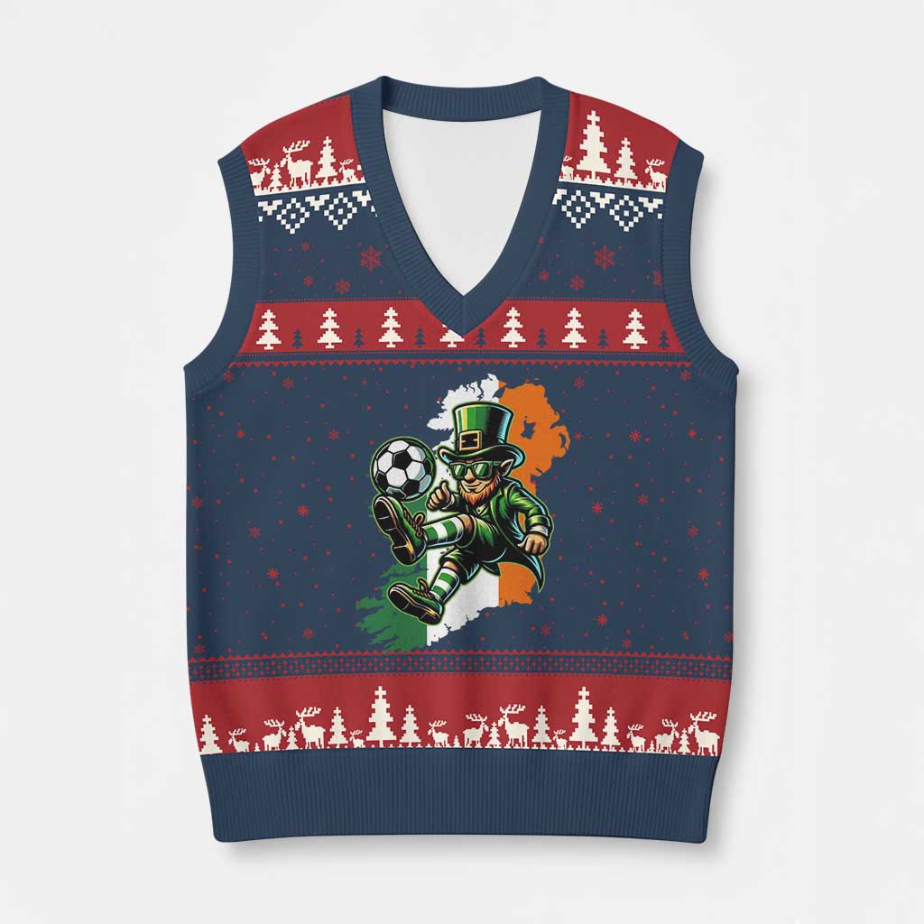 Funny Leprechaun Playing Soccer V-Neck Knit Sweater Vest St Patricks Day