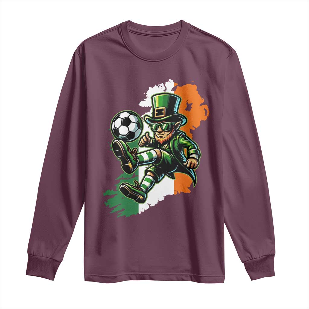 Funny Leprechaun Playing Soccer Long Sleeve Shirt St Patricks Day