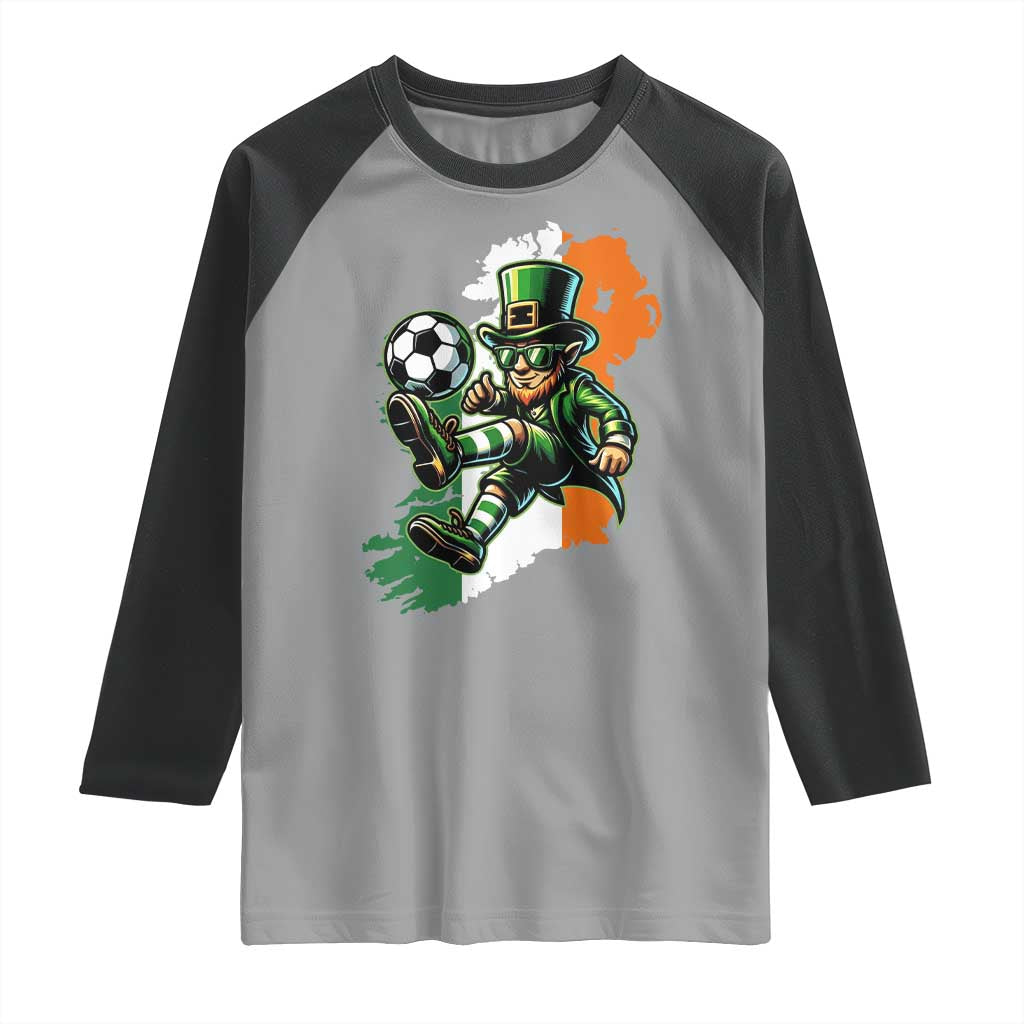Funny Leprechaun Playing Soccer Raglan Shirt St Patricks Day
