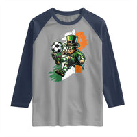 Funny Leprechaun Playing Soccer Raglan Shirt St Patricks Day