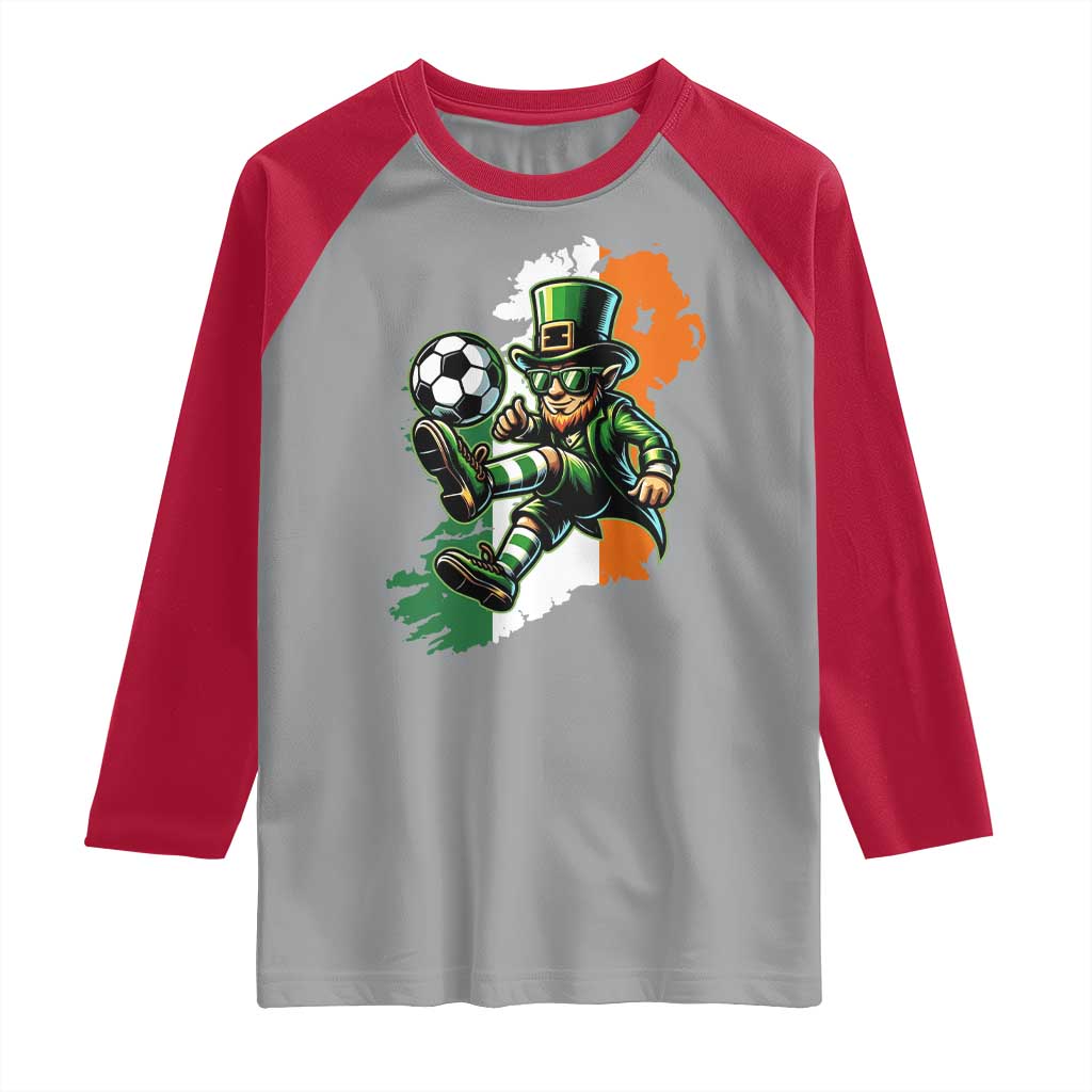 Funny Leprechaun Playing Soccer Raglan Shirt St Patricks Day