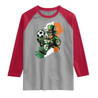 Funny Leprechaun Playing Soccer Raglan Shirt St Patricks Day