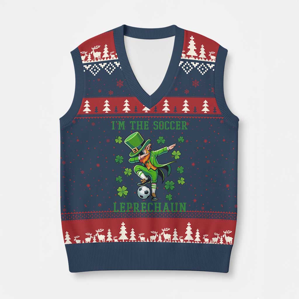 I Am The Soccer Leprechaun V-Neck Knit Sweater Vest Funny Irish Soccer