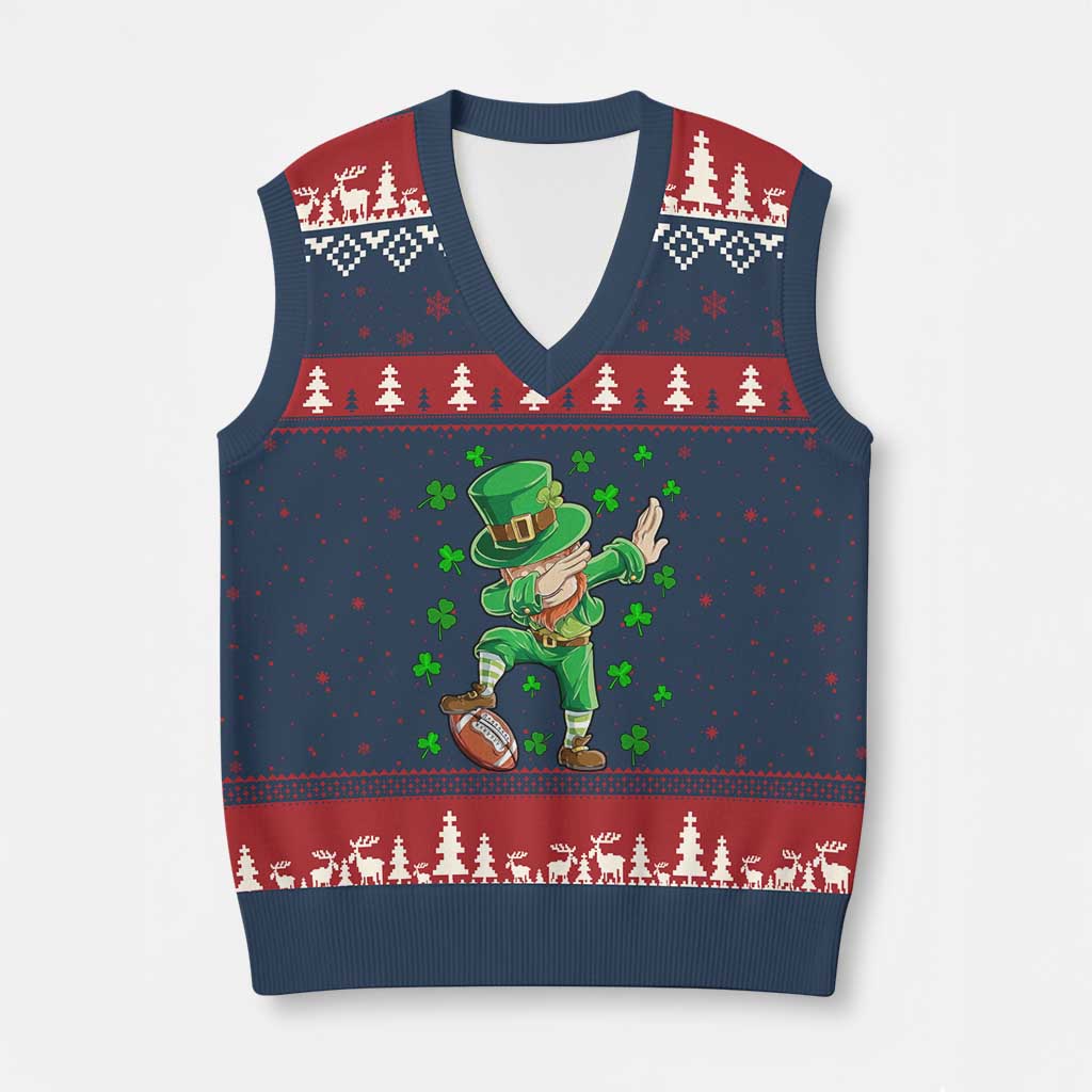 Dabbing Leprechaun Football St Patricks Day Boys Men Sports T-Shirt V-Neck Knit Sweater Vest