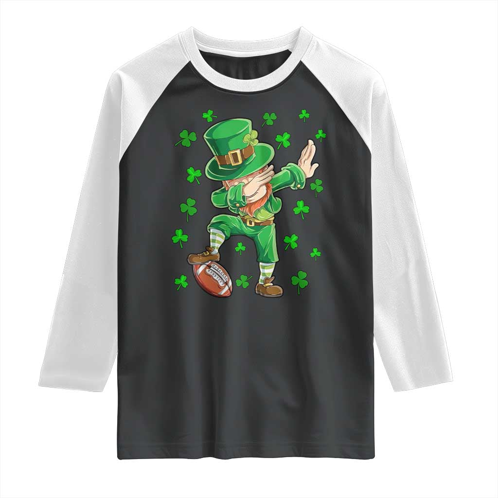 Dabbing Leprechaun Football St Patricks Day Boys Men Sports T-Shirt Raglan Shirt