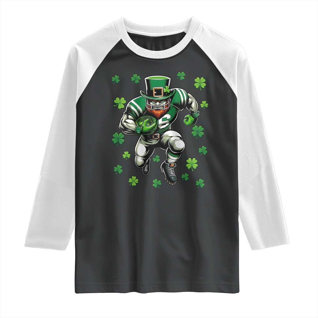 Leprechaun Football Dabbing Pose Raglan Shirt Lucky Irish Gift