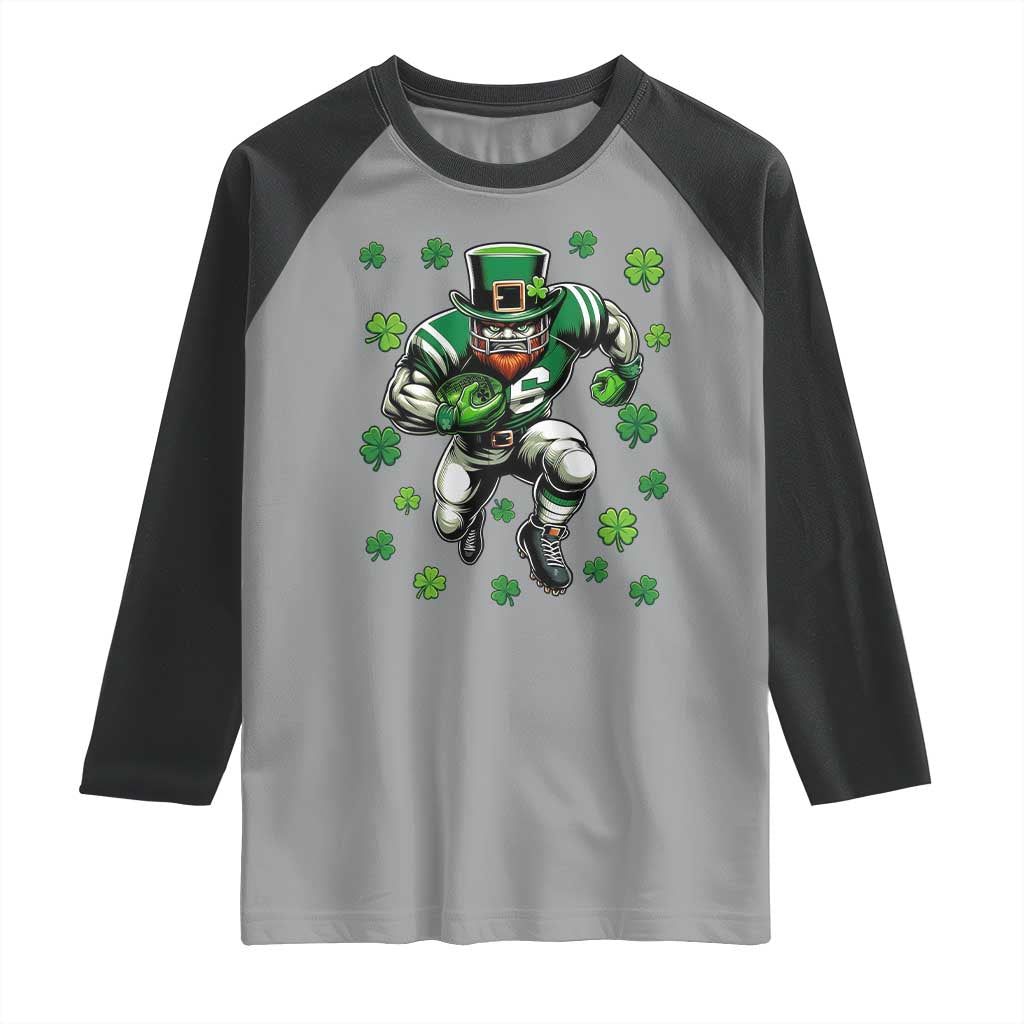 Leprechaun Football Dabbing Pose Raglan Shirt Lucky Irish Gift
