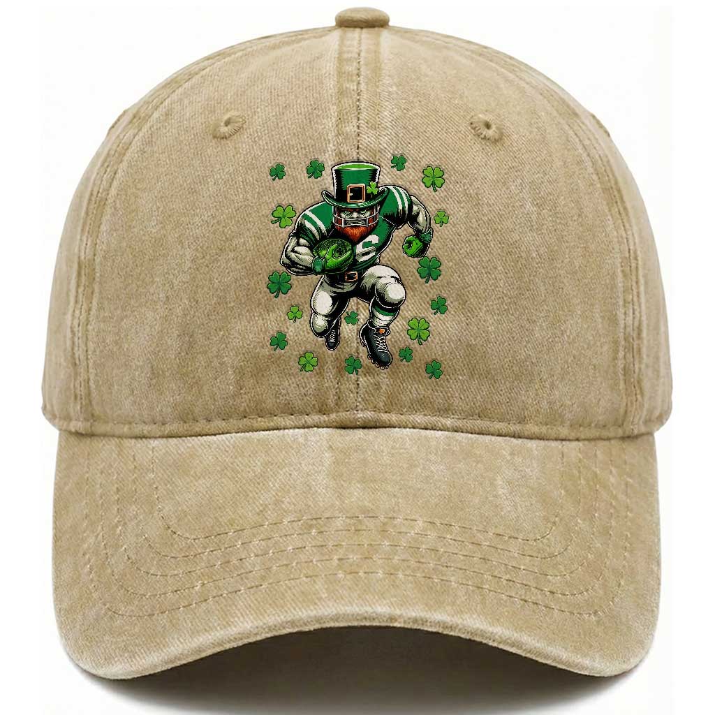 Leprechaun Football Dabbing Pose Washed Cotton Baseball Cap Lucky Irish Gift