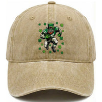 Leprechaun Football Dabbing Pose Washed Cotton Baseball Cap Lucky Irish Gift