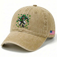 Leprechaun Football Dabbing Pose Washed Cotton Baseball Cap Lucky Irish Gift