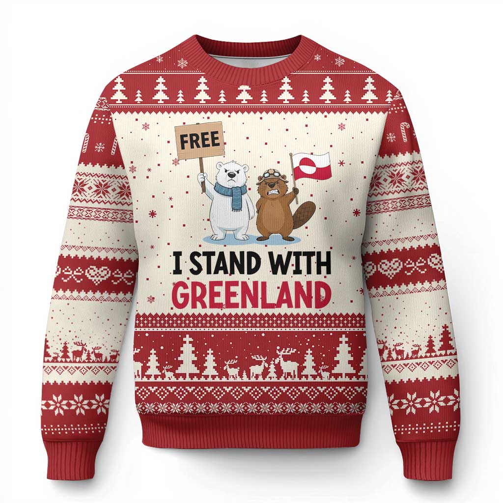 I Stand With Greenland Ugly Christmas Sweater Anti Authoritarian Political Gag Gift