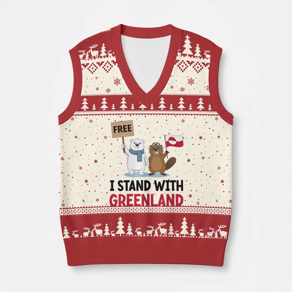 I Stand With Greenland V-Neck Knit Sweater Vest Anti Authoritarian Political Gag Gift