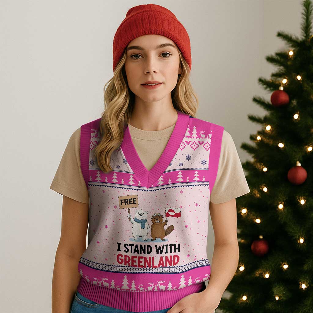 I Stand With Greenland V-Neck Knit Sweater Vest Anti Authoritarian Political Gag Gift