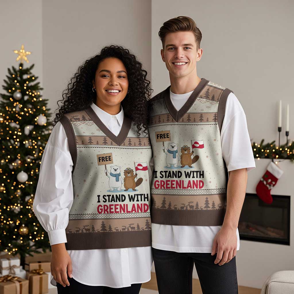 I Stand With Greenland V-Neck Knit Sweater Vest Anti Authoritarian Political Gag Gift