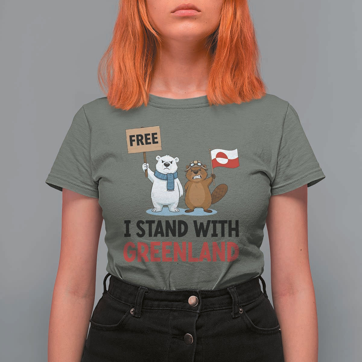 I Stand With Greenland T Shirt For Women Anti Authoritarian Political Gag Gift
