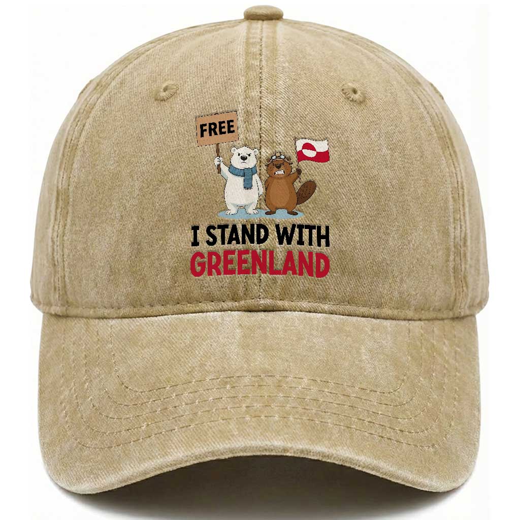 I Stand With Greenland Washed Cotton Baseball Cap Anti Authoritarian Political Gag Gift