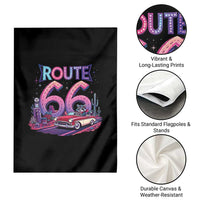 Route Highway 66 Americana Adventure Garden Flag Cute Raccoon Driving Car