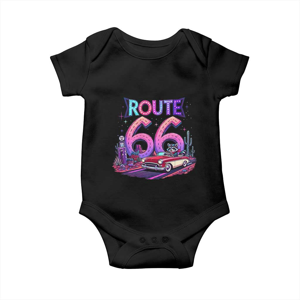 Route Highway 66 Americana Adventure Baby Onesie Cute Raccoon Driving Car