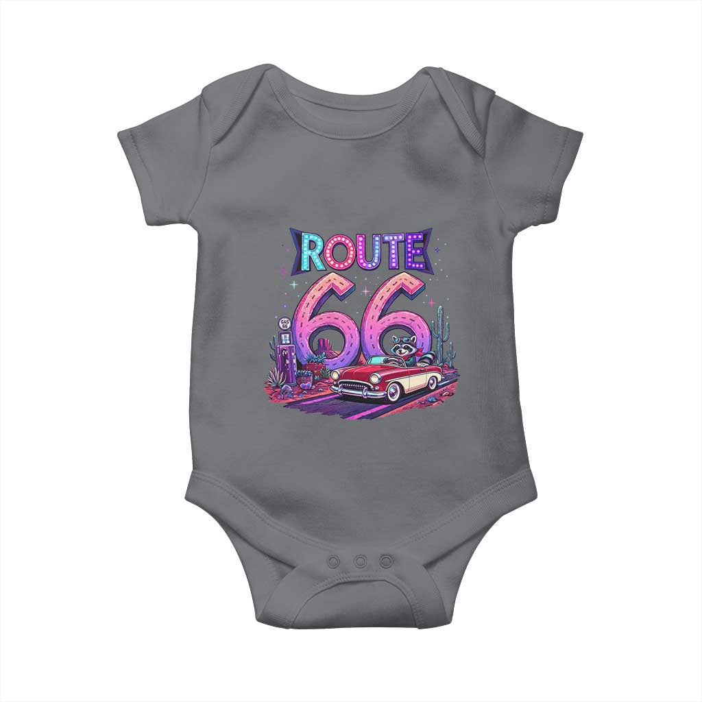 Route Highway 66 Americana Adventure Baby Onesie Cute Raccoon Driving Car
