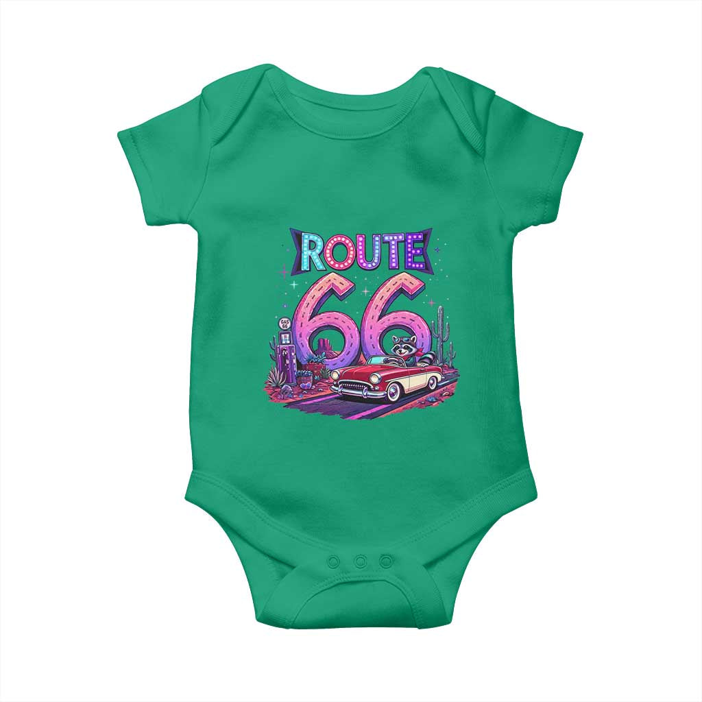 Route Highway 66 Americana Adventure Baby Onesie Cute Raccoon Driving Car