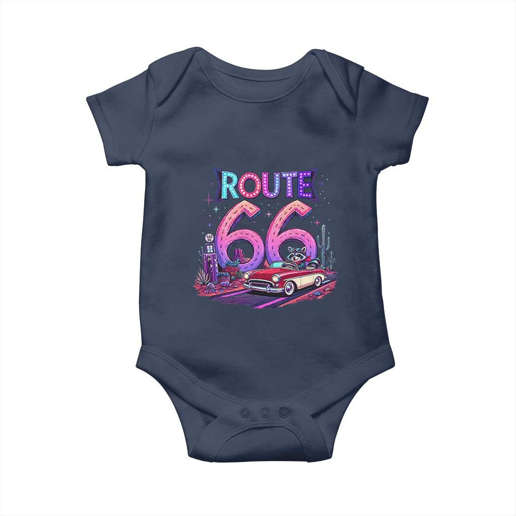 Route Highway 66 Americana Adventure Baby Onesie Cute Raccoon Driving Car